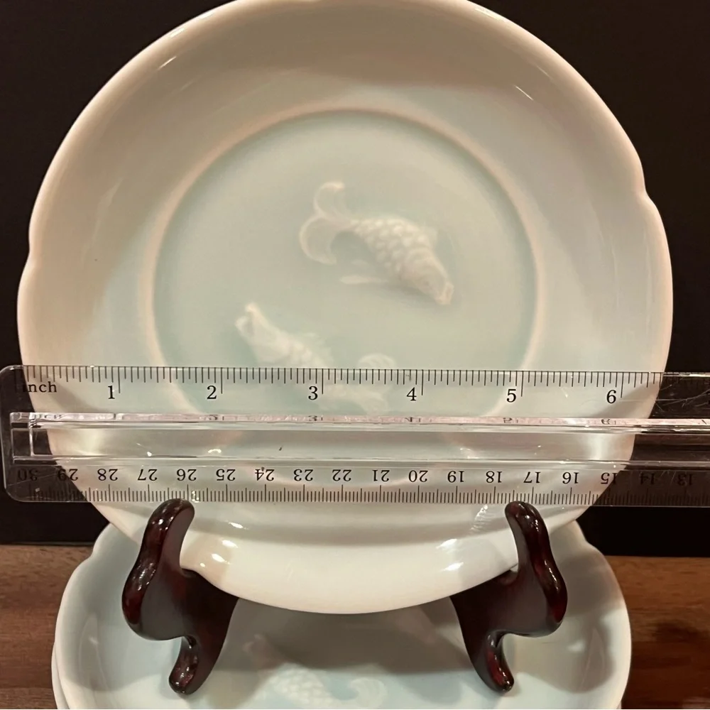 5 Vintage Horchow Koi Celadon Plates